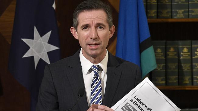 Simon Birmingham, pictured, has said Peter Dutton’s opposition to a legislated emissions target was a “captain’s call” that would still have to survive a shadow cabinet and party room process. Sorry, Simon, but you’re wrong, writes Peta Credlin. Picture: NCA NewsWire / Andrew Henshaw