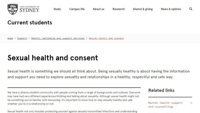 Sydney University’s new sexual health and consent online module.