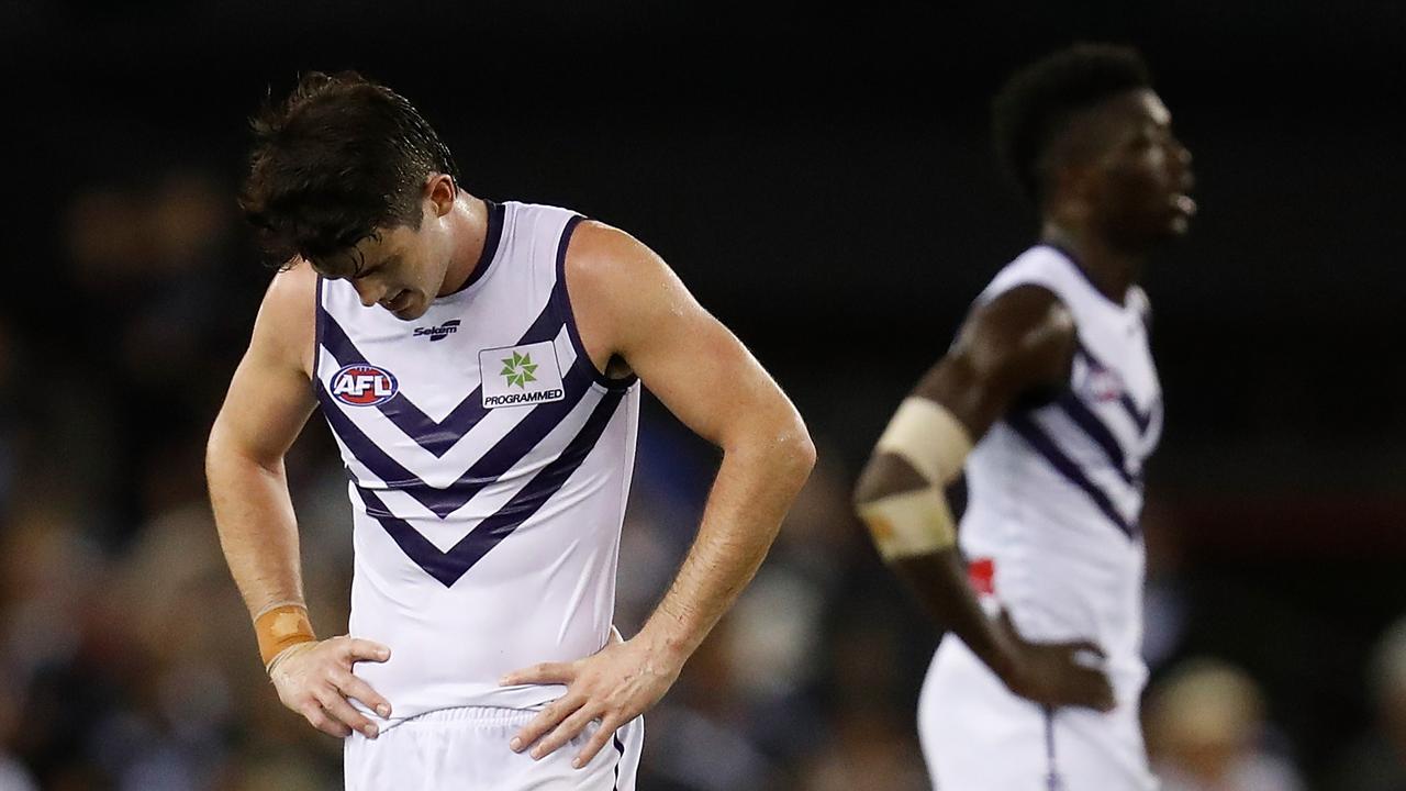 Andrew Brayshaw was targeted by the Blues on Sunday (Photo by Michael Willson/AFL Photos via Getty Images).