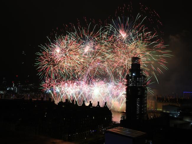 Fireworks explode over Westminster Abbey and Elizabeth Tower near Parliament. Picture: Getty