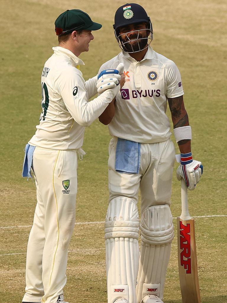 Steve Smith acknowledges Kohli’s knock. Picture: Getty Images