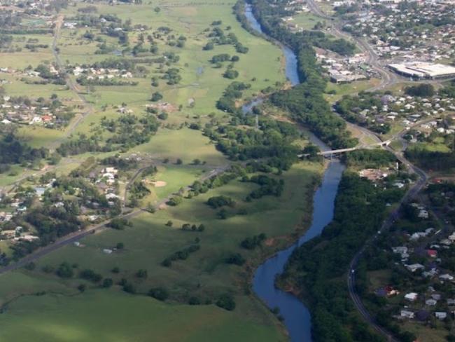 An aerial photograph of Gympie and the Southside, dissected by the Mary River.