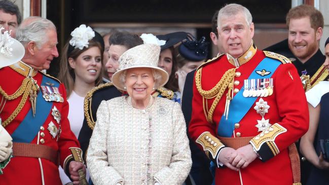 The Queen (centre) with her disgraced son Prince Andrew (right) during Trooping The Colour, the Queen's annual birthday parade, on June 08, 2019 in London, England. Picture: Chris Jackson/Getty Images