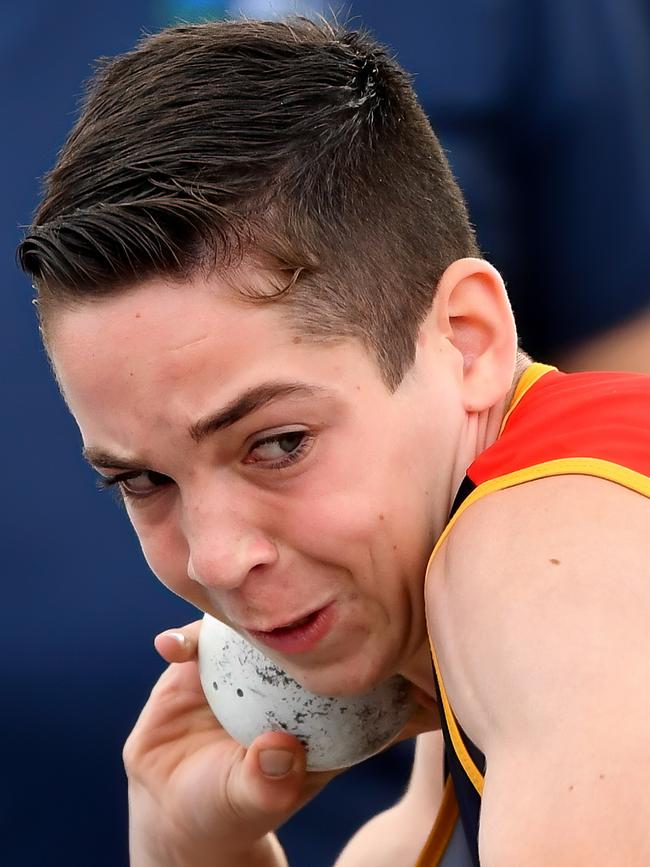 Spencer de Lacy in action in the shot put during the Australian Little Athletics Championships 2023. Picture: Supplied