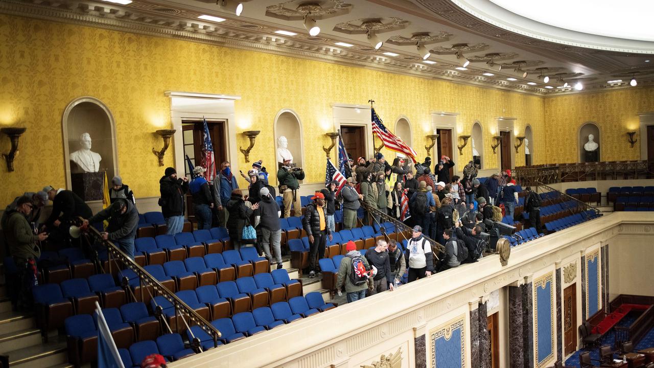 A pro-Trump mob gathers inside the Senate chamber. Picture: AFP