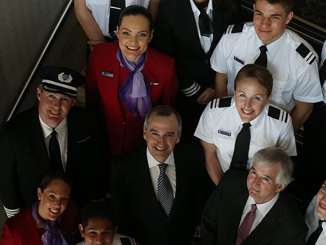 Virgin boss John Borghetti with the airline’s staff.