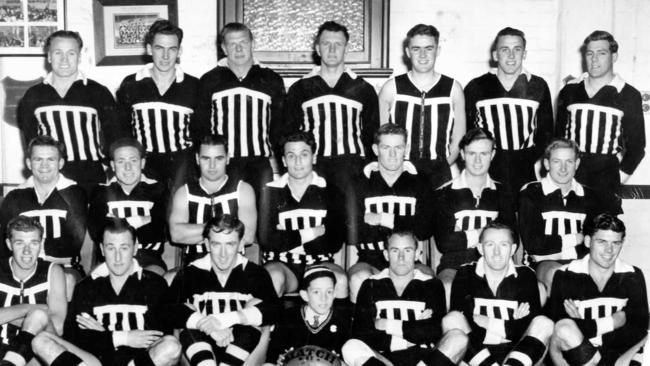 Dean Trowse, third from right at back, and the 1955 Port Adelaide football team.