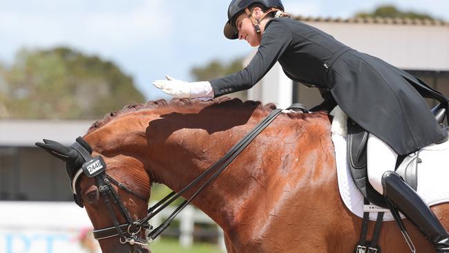 Well done: Jessica Dertell is pleased with her Eskara De Jeu after a big few days of dressage. Picture: Derek O'Leary