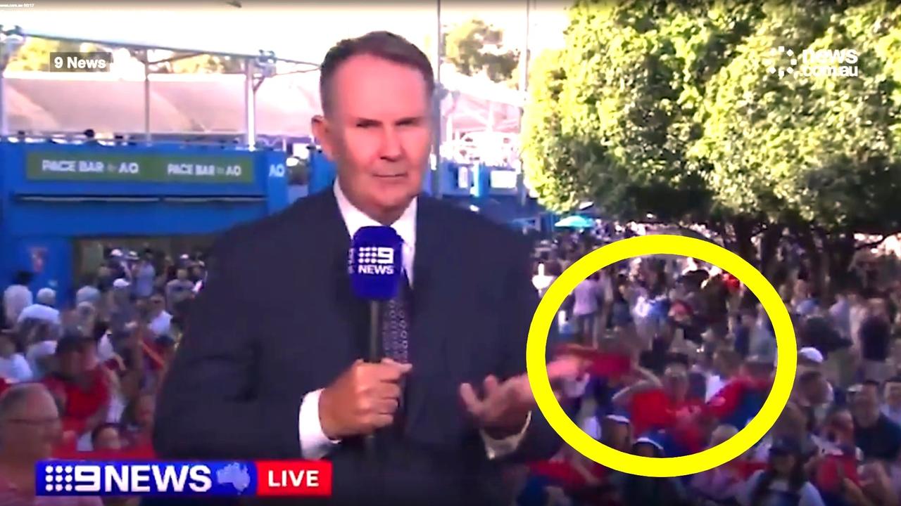 Tony Jones performs in front of the Serbian fans. Photo: Channel 9.