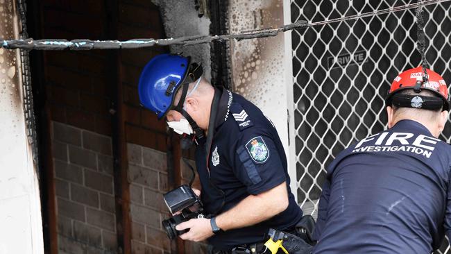 Fire crews contained the fire to the unit and extinguished the blaze at Moorooka Motel. Picture: Patrick Woods