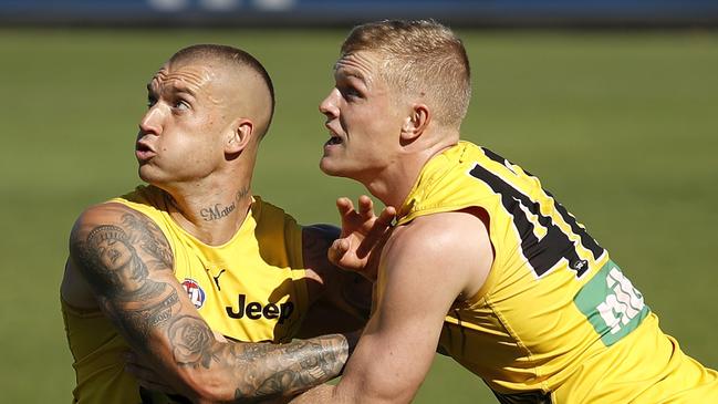 Ryan Garthwaite (right) has nominated for the mid-season draft after being delisted by Richmond last year. Picture: Dylan Burns/AFL Photos via Getty Images