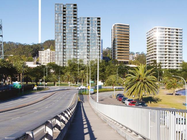 An aArtist’s impression of the development from the Brian McGowan Bridge in Gosford.