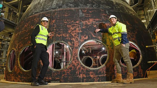 Goran Macesic senior fluid technologist at Naval Group Australia and Dillan Wilson mechanical systems engineer at ASC. Picture: Tom Huntley