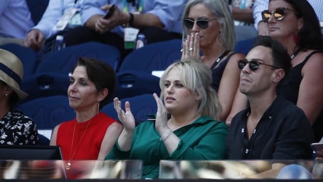 Rebel Wilson watches the women's singles semi-final between Ash Barty and Sofia Kenin. Picture: Getty Images