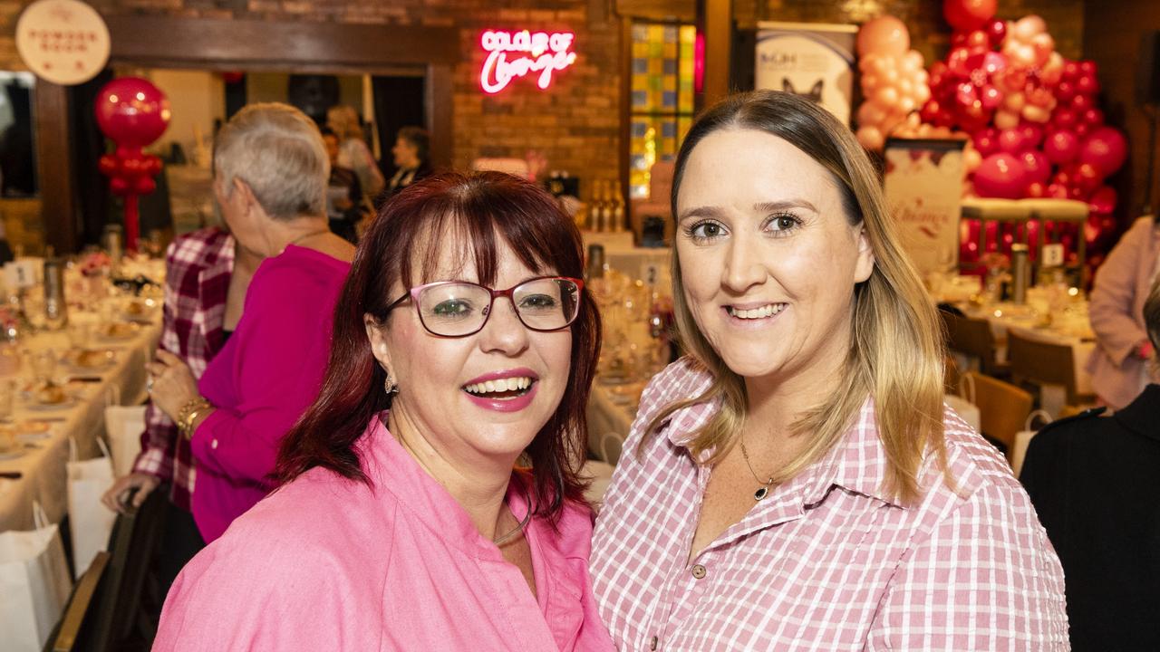 Tracy Curless (left) and Kimberley Goodall at Fitzy's Colour of Change luncheon raising funds for local breast cancer support, Thursday, May 26, 2022. Picture: Kevin Farmer