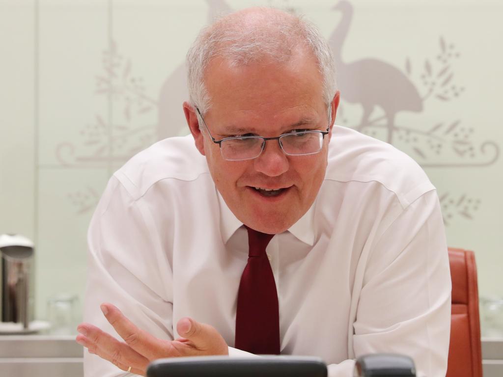 Scott Morrison has held his first phone call with US President Joe Biden since assuming office. Picture: Supplied by Prime Minister's Office / Adam Taylor