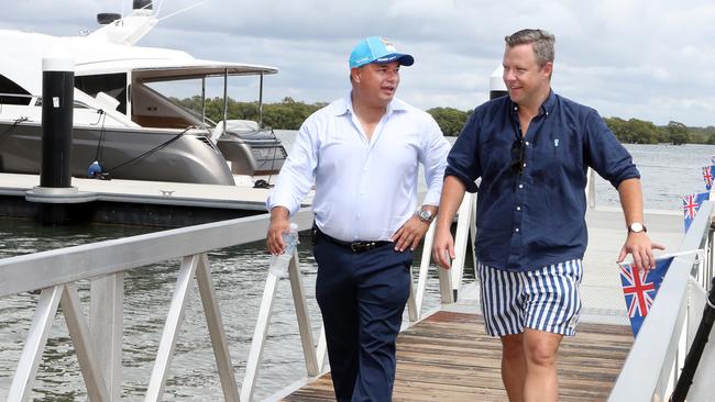 Mayor Tom Tate and Cameron Caldwell enjoyed the festivities at Tipplers yesterday. Picture: Richard Gosling