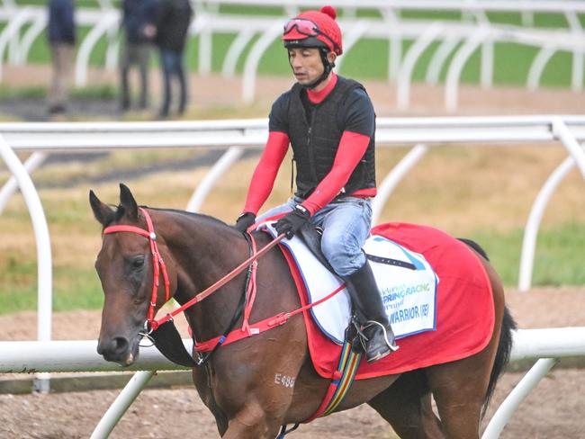 Romantic Warrior ridden by Gary Lau during trackwork at Werribee Racecourse on October 04, 2023 in Werribee, Australia. (Reg Ryan/Racing Photos via Getty Images)