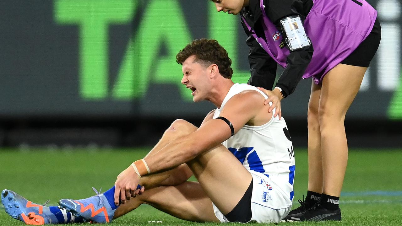 The Kangaroos youngster was in excruciating pain. (Photo by Quinn Rooney/Getty Images)