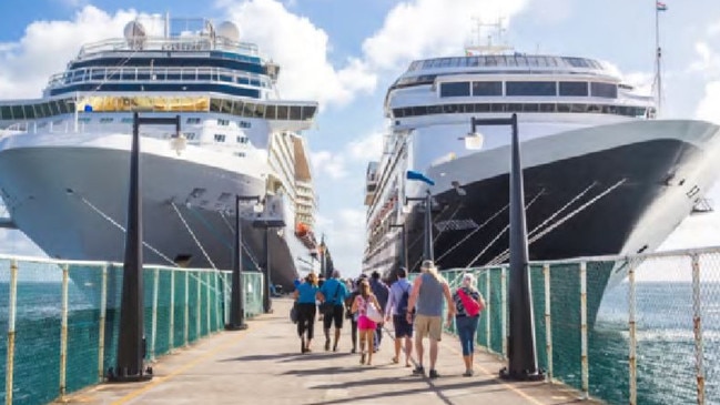 Examples of a cruise ship terminal in The Spit master plan.