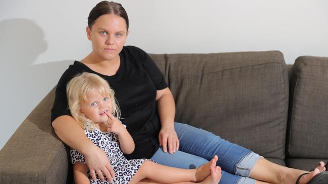 Gold Coast Kiwi Kylie Rewi with daughter Laila, 3, has been told she isn't entitled to any unemployment benefits, yet works and pays taxes here. Picture: Glenn Hampson.