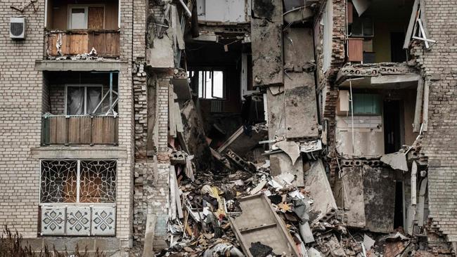 A destroyed apartment in the town of Bakhmut in the Donetsk region. Picture: AFP