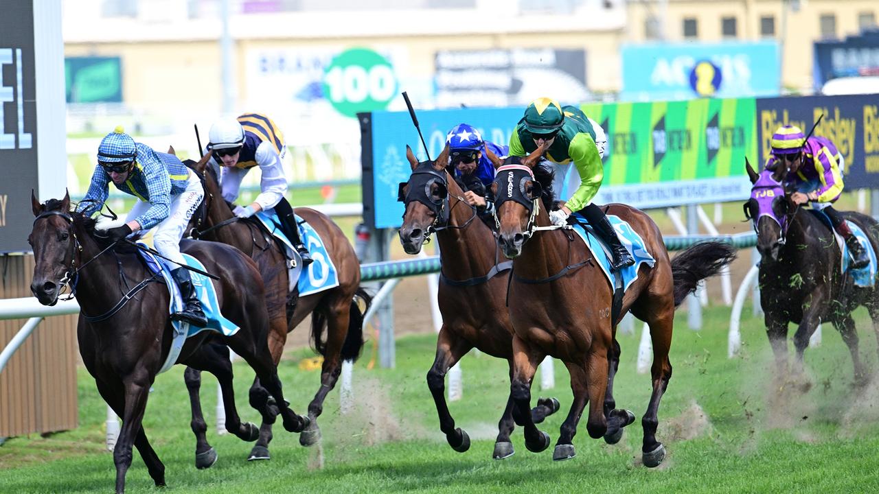 Supplied Editorial Horses race on the new Gold Coast Turf Club track on QTIS Jewel day.  Picture: Natasha Wood - Trackside Photography