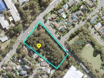 A map showing the location of bushland owned by Sydney Water in Mona St, Mona Vale, which it wanted partially rezoned to allow low density housing. Picture: Supplied