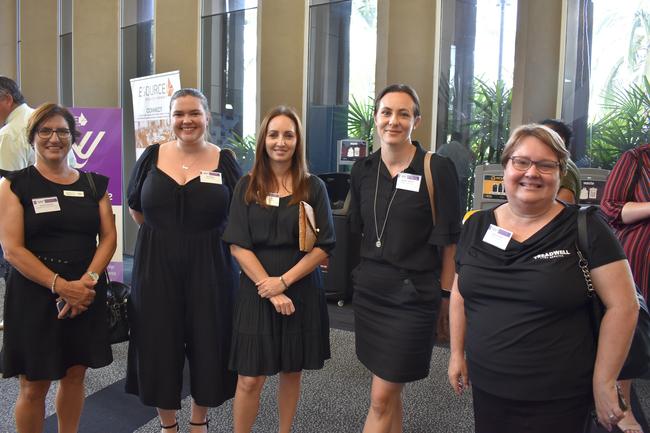 L-R: Jenelle Schembri, Jane Deller, Tamica Lewis, Kathryn Annetts, and Maree Sturdy at 2022 International Women's Day Business Lunch in Mackay. Picture: Madeleine Graham