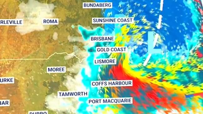 The low pressure system will bring wild weather to the north of NSW and south of Queensland this weekend Picture: Sky News.