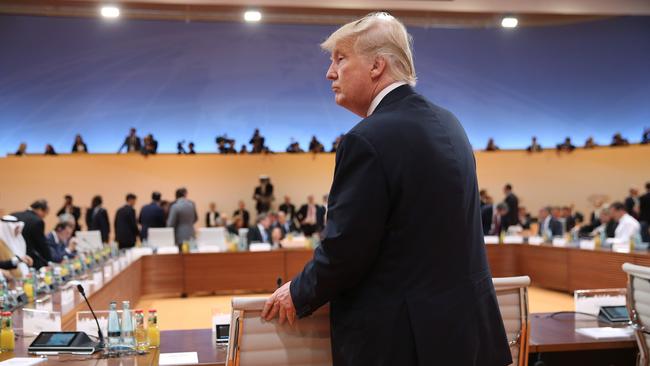 Then-president Donald Trump at the G20 economic summit in July 2017 in Hamburg, Germany, where there was disagreement on climate change. Picture: Sean Gallup/Getty Images