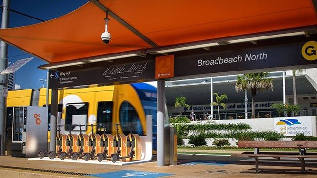 A mock up of the Neuron Mobility sharing system at Gold Coast light rail. 