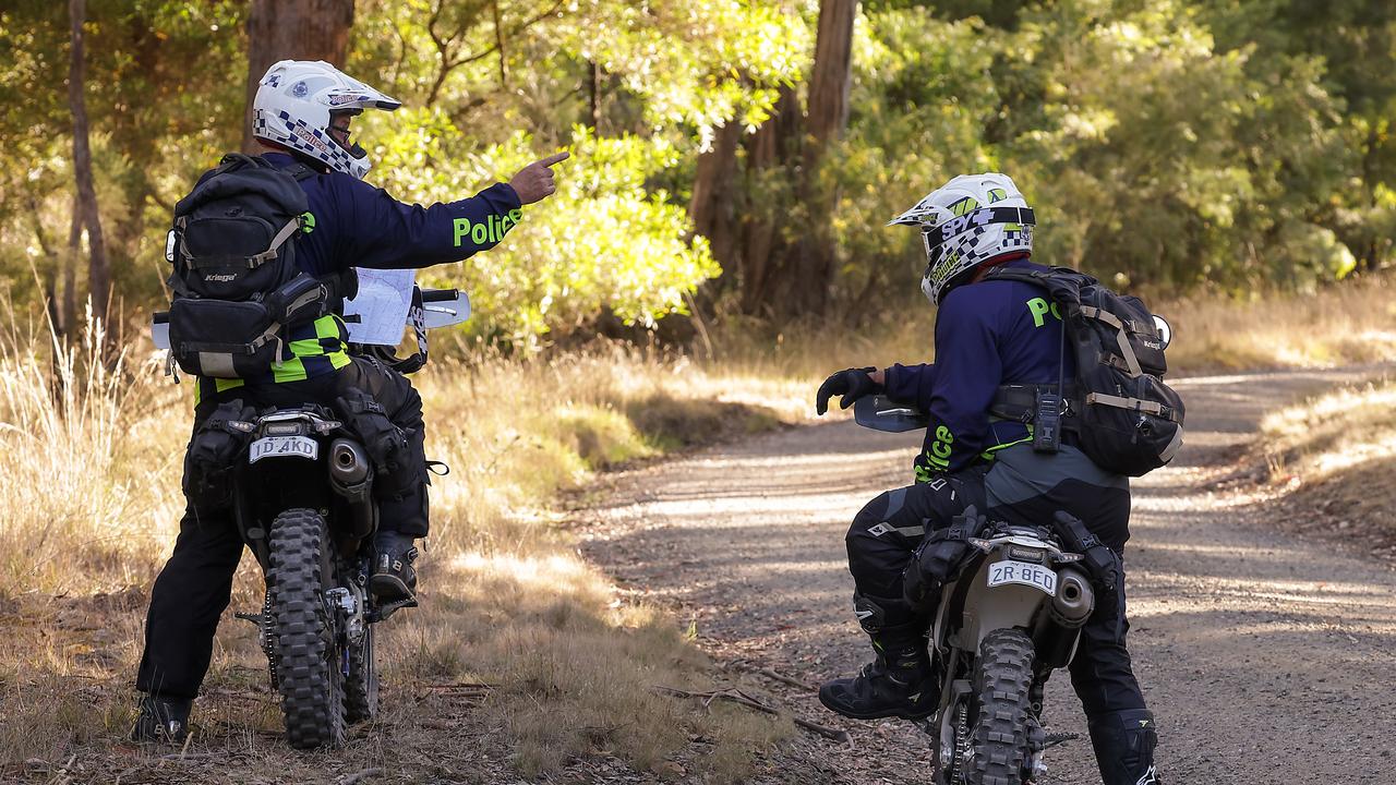 Police on trail bikes are part of the large-scale search. Picture: NCA NewsWire / Ian Currie