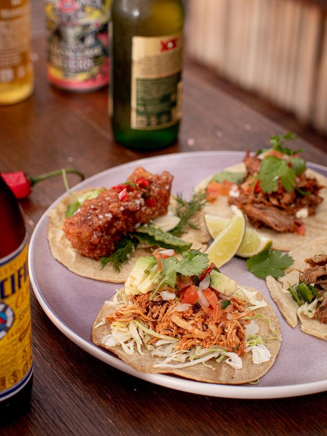 Mother Mexico’s Street Tacos, including, top left, Baja (tempura fish) and, front, Polo (chipotle shredded chicken). Picture: DarkLab media.