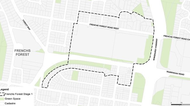 The Frenchs Forest Precinct is approximately 12 hectares in area, incorporating the Forest High School, Northern Beaches Hospital as well as land to the north of Frenchs Forest Rd West and south of Warringah Rd.