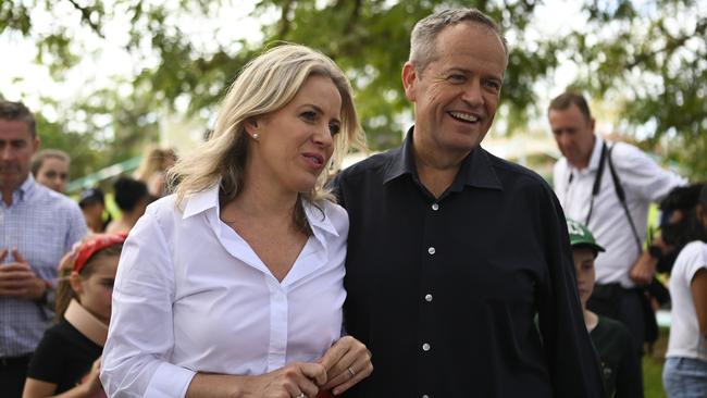 Bill Shorten and his wife Chloe are seen at an Easter egg hunt event at Bulimba Golf Club in Brisbane, yesterday. Picture: AAP