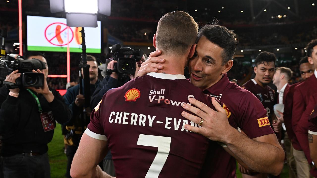 The Queensland coach was in a much better mood at full-time. (Photo by Bradley Kanaris/Getty Images)