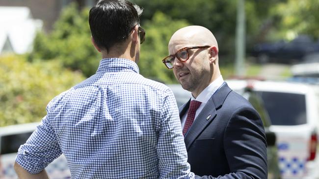 Shane Prior, President of Queensland Police Union, at the shooting involving Queensland Police on Friday. Picture: Richard Walker