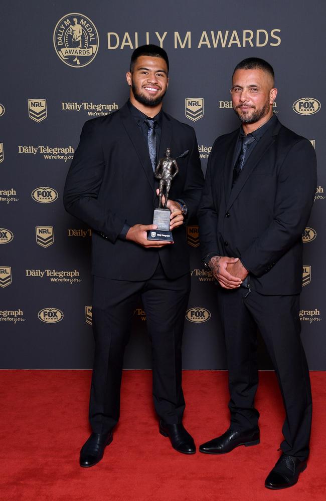 Payne Haas pictured with his father Gregor. Picture: NRL Photos/Gregg Porteous