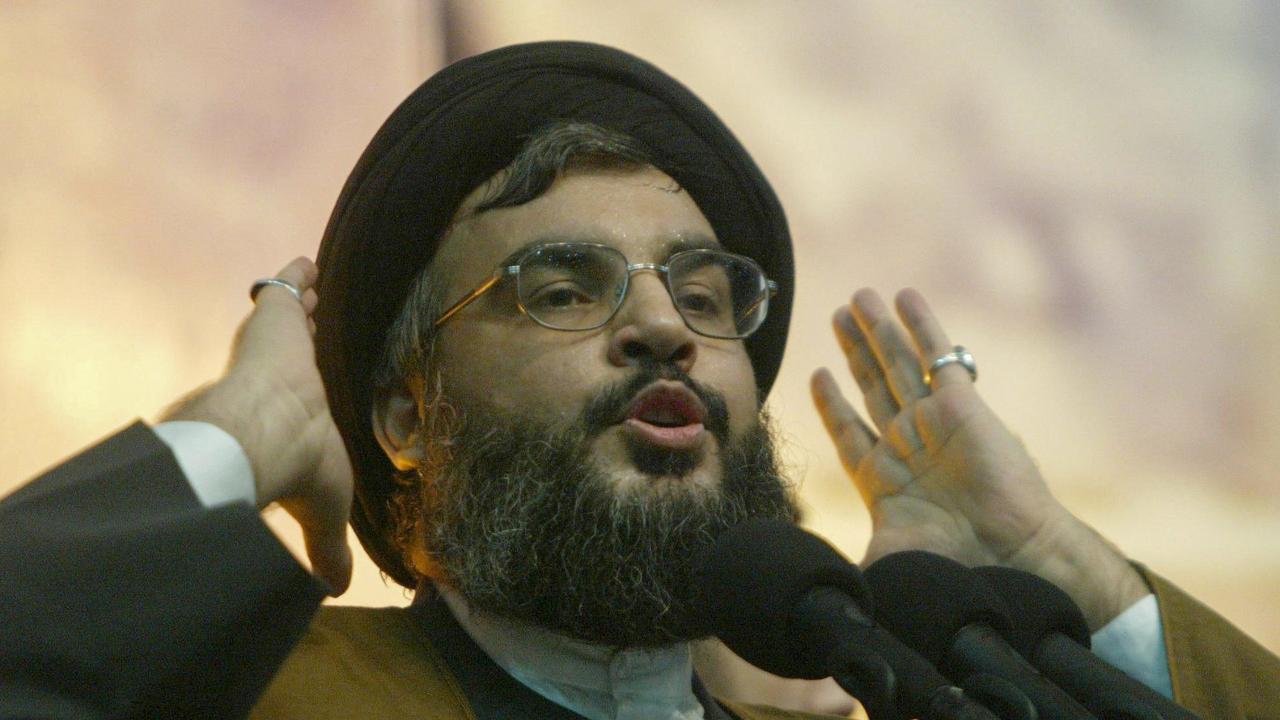 A file photo of Hezbollah chief Hassan Nasrallah from 2004, as he addressed the crowd in Beirut's southern suburbs. Picture: AFP