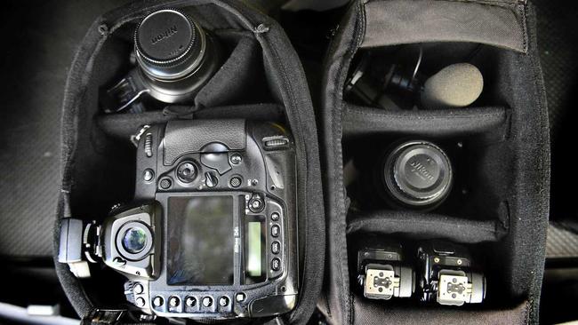 The Inrigo is a waterproof camera backpack that comes with an integrated Bluetooth humidity monitor that alerts users via smartphone alert if moisture is detected inside. Picture: John McCutcheon