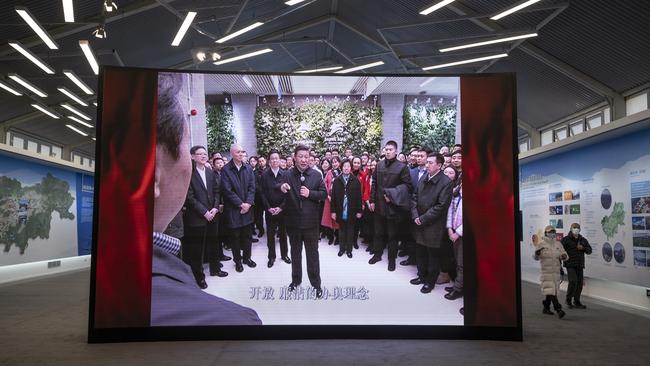 Chinese President Xi Jinping as part of a display at the exhibition centre for the Beijing 2022 Winter Olympics. Picture: Getty