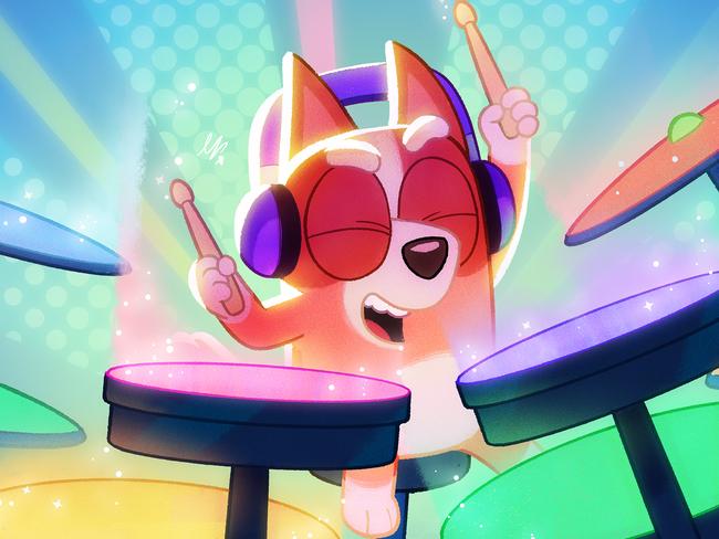 Bingo rocks out in the Bluey Minisode, Drums.