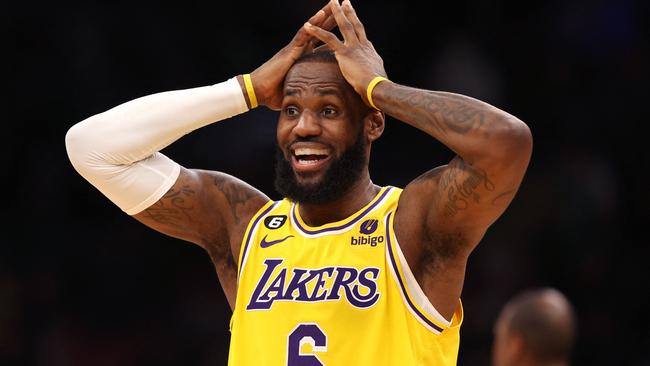 LeBron couldn’t believe it. (Photo by Maddie Meyer / GETTY IMAGES NORTH AMERICA / Getty Images via AFP)