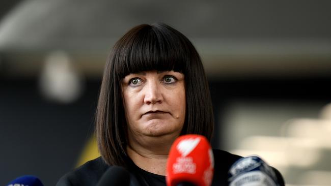 Rugby Australia Chief Executive Raelene Castle speaks to the media during a press conference at Rugby AU headquarters in Sydney, Thursday, December 5, 2019. (AAP Image/Bianca De Marchi) NO ARCHIVING