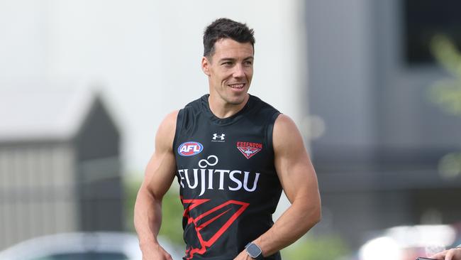 MELBOURNE, AUSTRALIA - JANUARY 30 2024 Dylan Shiel at Essendon pre-season training at the Hanger.Picture: Brendan Beckett