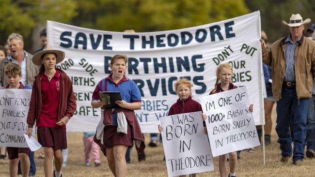 Protest rally held by local residents at Theodore over the closure of the Birthing Unit at Theodore Hospital in 2018.