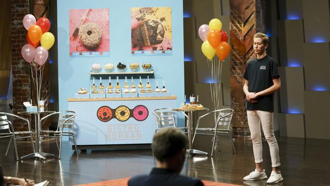 Teenage doughnut king Morgan Hipworth appearing on Channel 10's Shark Tank. Picture: Supplied