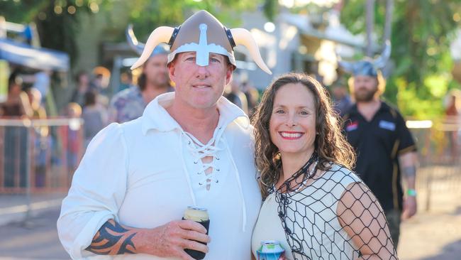 Lance Fountain and Meika Wright at the annual Dinah Beach Yacht Clubs Viking Funeral. Picture: Glenn Campbell