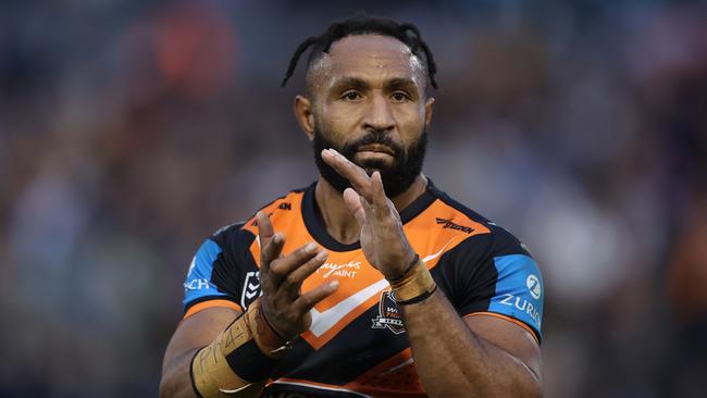 Justin Olam returns for the Wests Tigers to face his former side. Picture: Jason McCawley/Getty Images